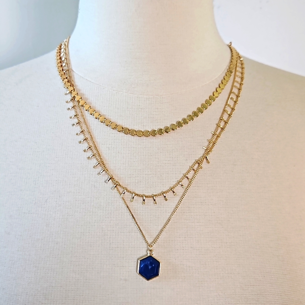Torrid Gold Layered Necklace with Blue Pendant